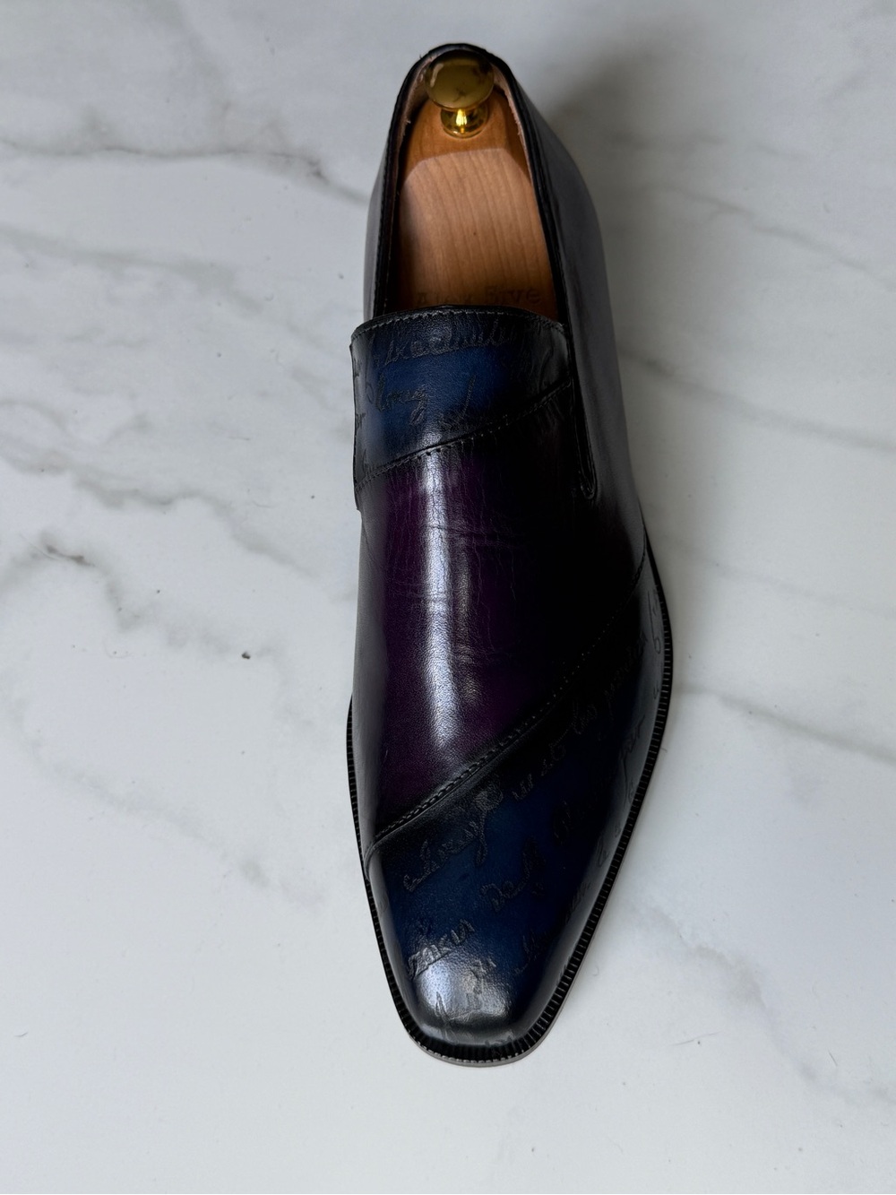 Men's Two-Tone Blue & Purple Leather Slip-On Loafers - Picture 7 of 7